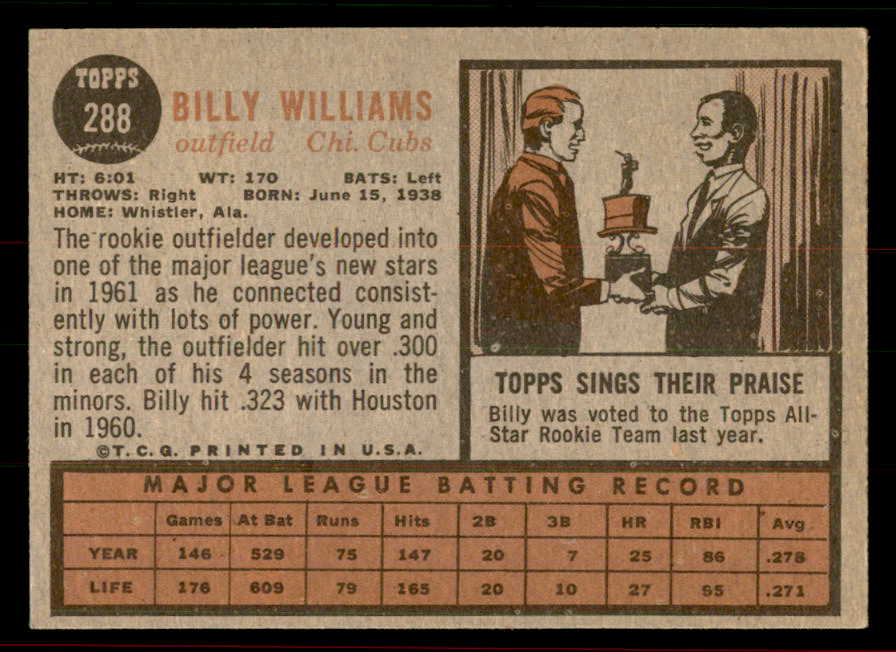 1962 Topps Baseball #288 Billy Williams Cubs EX 556449