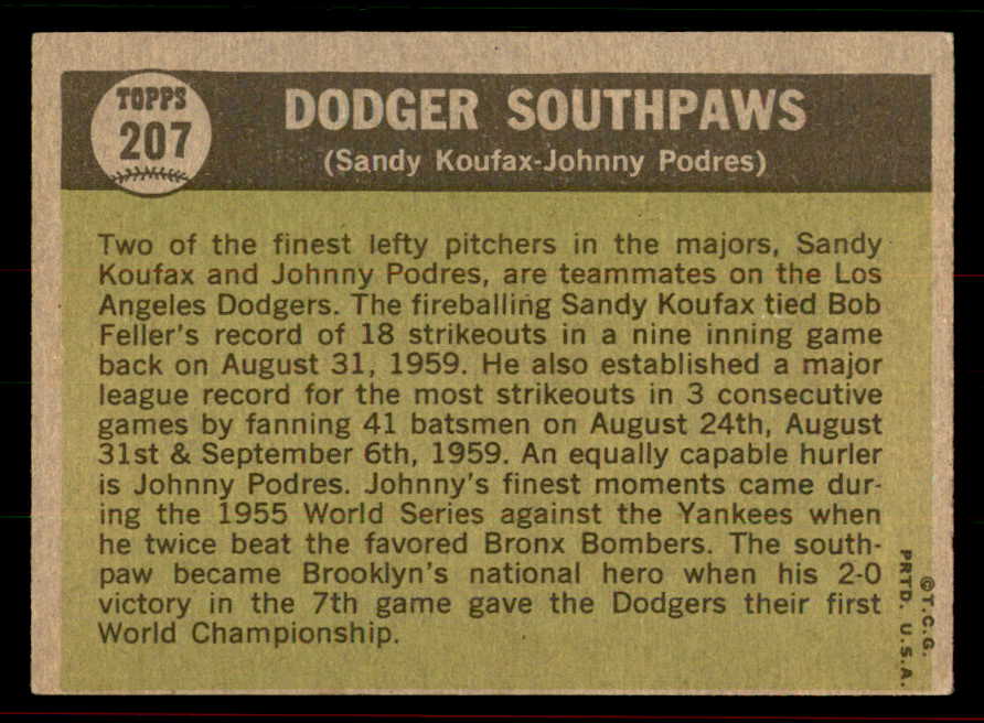 1961 Topps Baseball #207 Sandy Koufax Johnny Podres VG-EX 556451