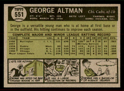 1961 Topps Baseball #551 George Altman Cubs EX-MT 556454