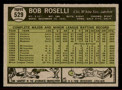1961 Topps Baseball #529 Bob Roselli White Sox EX-MT 556455