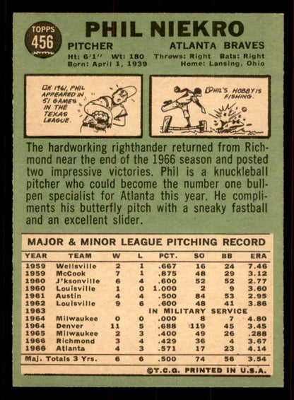 1967 Topps Baseball #456 Phil Niekro Braves EX 556472