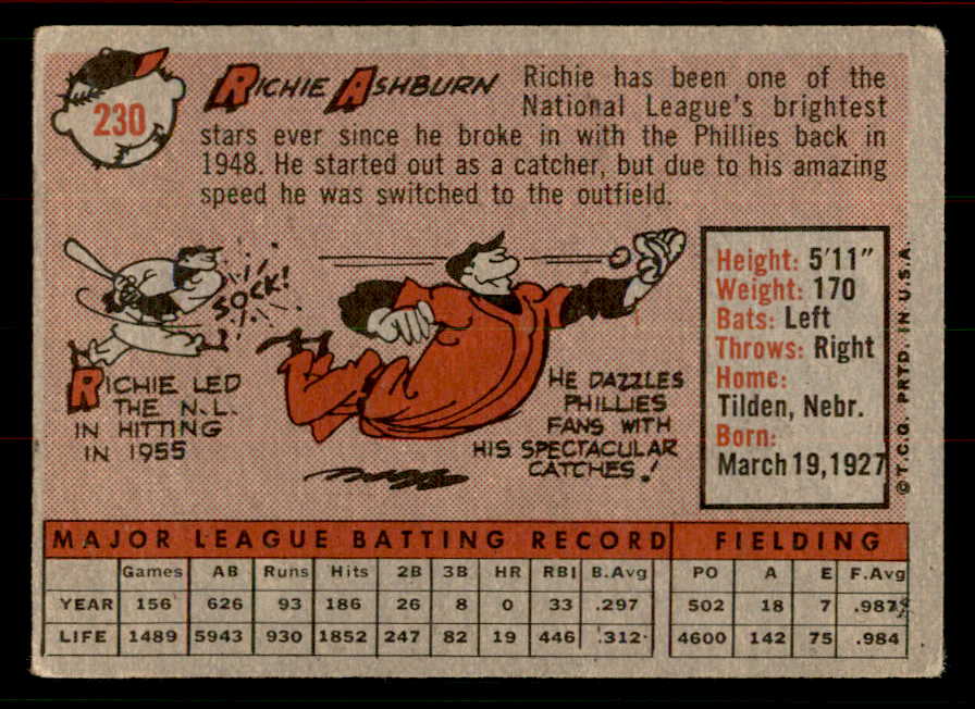 1958 Topps Baseball #230 Richie Ashburn Phillies VG-EX 556482