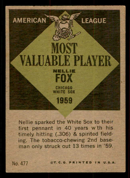 1961 Topps Baseball #477 Nellie Fox MVP White Sox VG-EX 556490