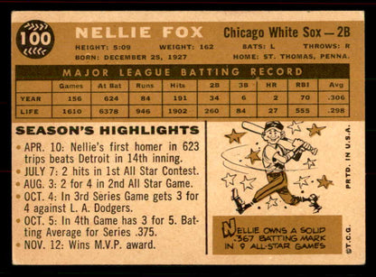 1960 Topps Baseball #100 Nellie Fox White Sox EX 556493
