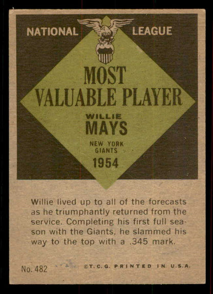 1961 Topps Baseball #482 Willie Mays MVP Giants EX-MT 556495