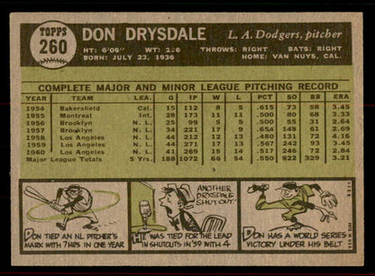 1961 Topps Baseball #260 Don Drysdale Dodgers NR-MT 556503