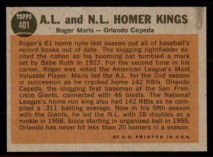 1962 Topps Baseball #401 Roger Maris Orlando Cepeda NR-MT 556507