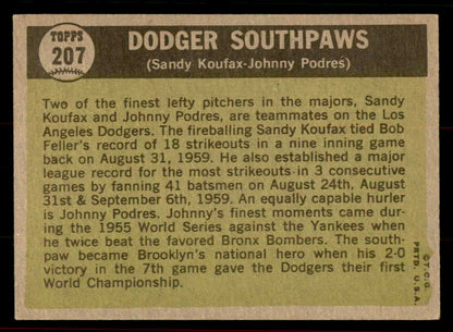 1961 Topps Baseball #207 Sandy Koufax Johnny Podres EX-MT 556513