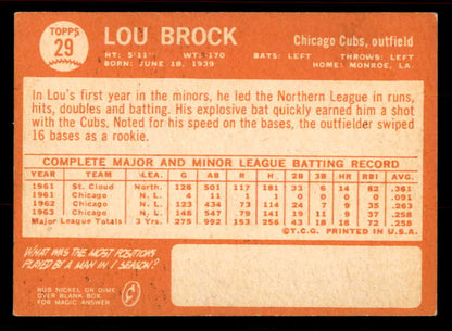 1964 Topps Baseball #029 Lou Brock Cubs EX+/EX-MT 556517