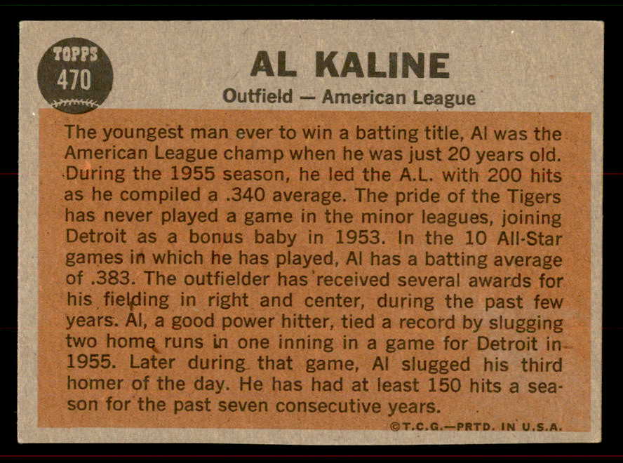 1962 Topps Baseball #470 Al Kaline A.S. Tigers EX+/EX-MT 556523