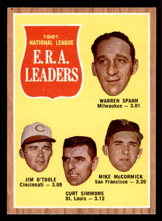 1962 Topps Baseball #056 N.L. ERA Leaders Warren Spahn EX 556526
