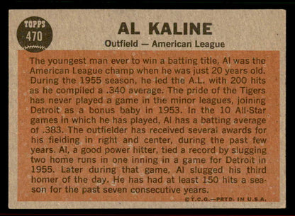 1962 Topps Baseball #470 Al Kaline A.S. Tigers EX-MT 556557