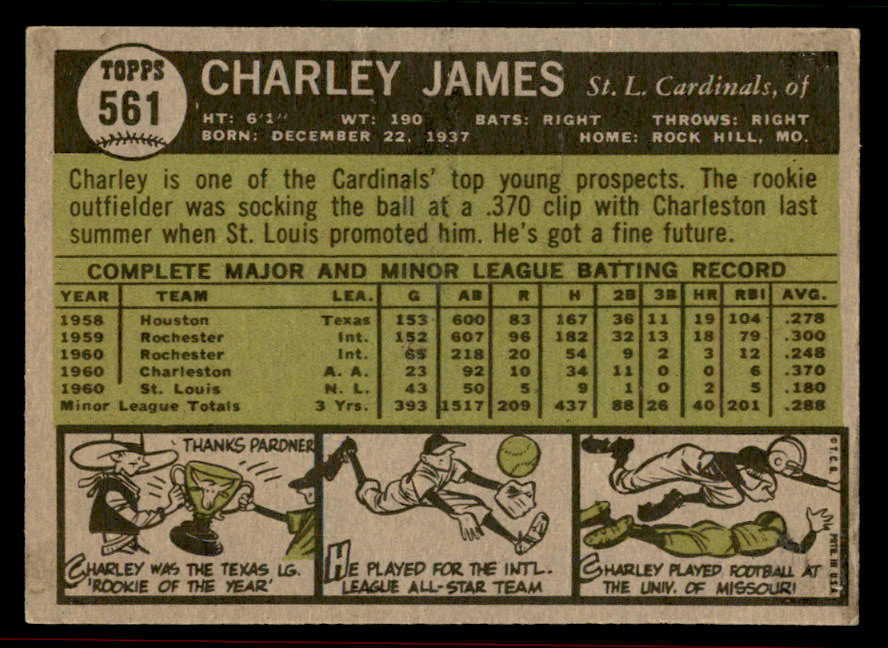 1961 Topps Baseball #561 Charley James Cardinals NR-MT 556571