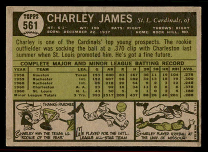 1961 Topps Baseball #561 Charley James Cardinals NR-MT 556571