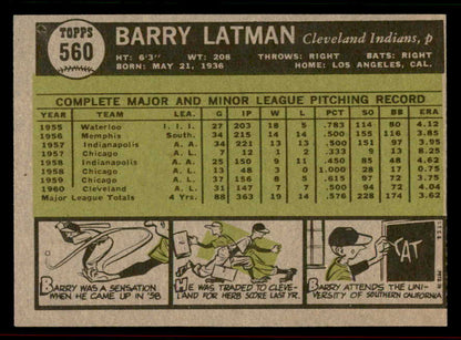 1961 Topps Baseball #560 Barry Latman Indians NR-MT 556573
