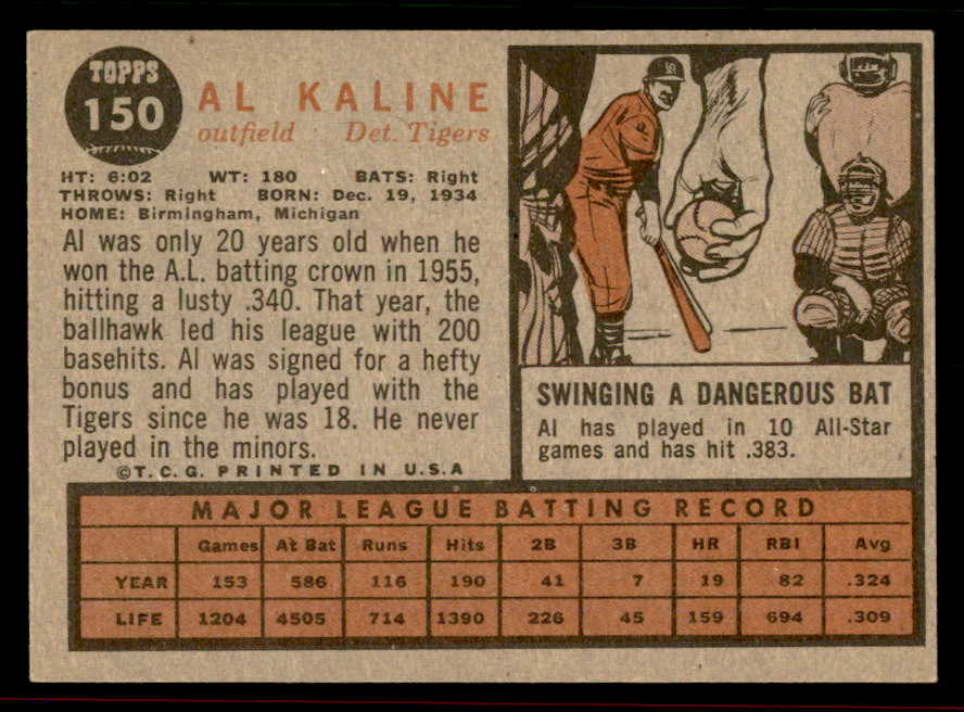 1962 Topps Baseball #150 Al Kaline Tigers EX-MT 556576