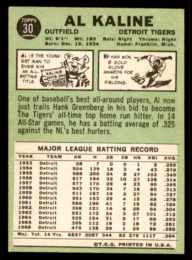 1967 Topps Baseball #030 Al Kaline Tigers EX-MT 556582