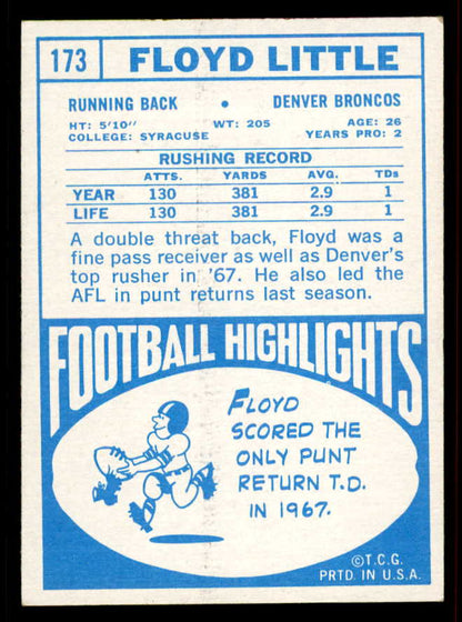 1968 Topps Football #173 Floyd Little Broncos EX-MT 556587