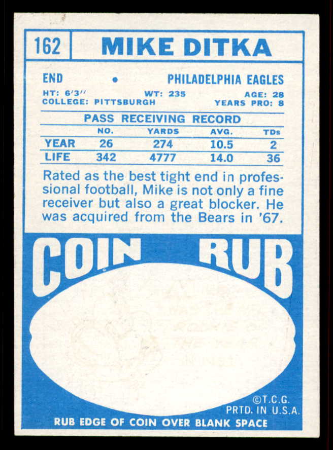 1968 Topps Football #162 Mike Ditka Eagles EX+/EX-MT 556589