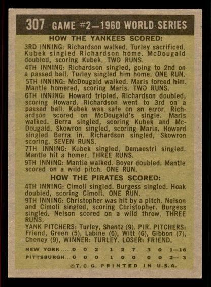 1961 Topps Baseball #307 World Series Game 2 Mickey Mantle NR-MT 556594