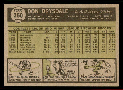 1961 Topps Baseball #260 Don Drysdale Dodgers NR-MT 556597