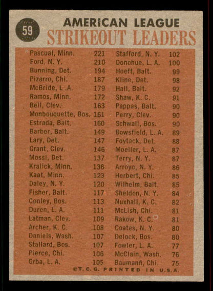 1962 Topps Baseball #059 A.L. Strike Out Leaders Whitey Ford EX-MT 556599