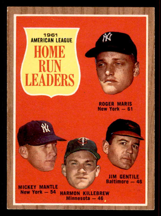 1962 Topps Baseball #053 A.L. Home Run Leaders Mickey Mantle EX-MT 556602