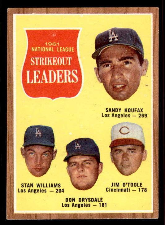 1962 Topps Baseball #060 N.L. Strike Out Leaders Sandy Koufax EX-MT 556605