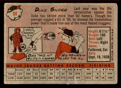 1958 Topps Baseball #088 Duke Snider Dodgers VG 556620