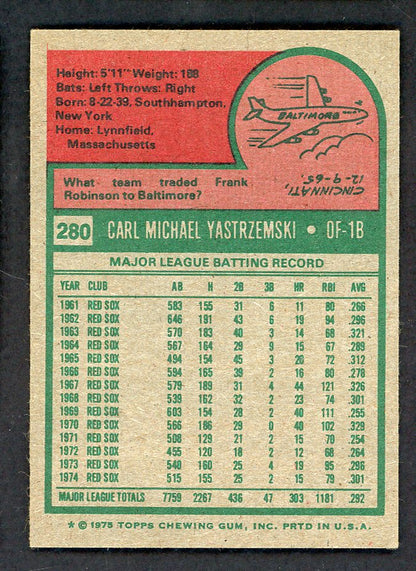 1975 Topps Baseball #280 Carl Yastrzemski Red Sox EX 556625