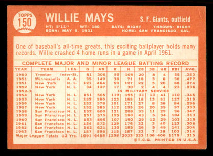 1964 Topps Baseball #150 Willie Mays Giants VG-EX 556626