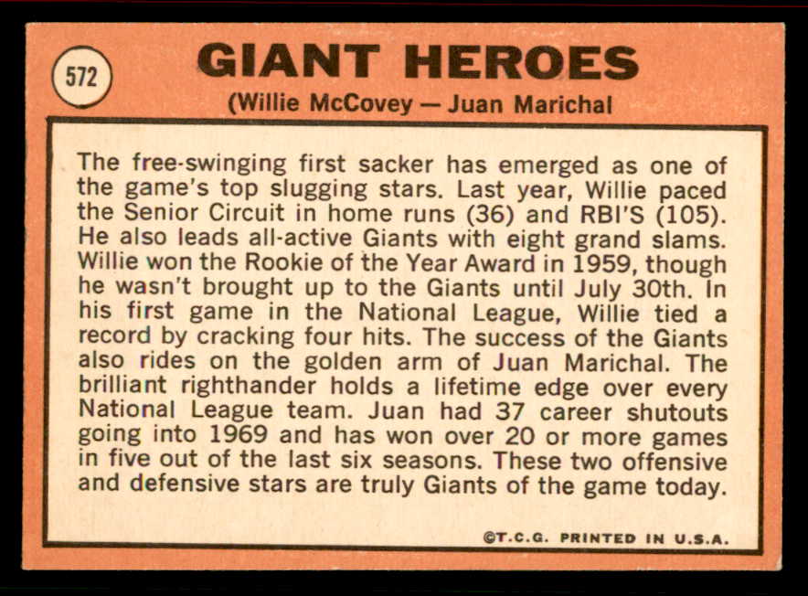 1969 Topps Baseball #572 Willie McCovey Juan Marichal EX-MT 556638