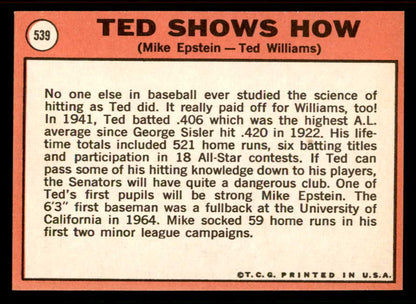1969 Topps Baseball #539 Ted Williams Mike Epstein NR-MT 556640