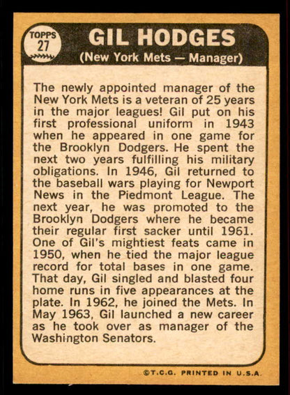 1968 Topps Baseball #027 Gil Hodges Mets EX-MT 556646