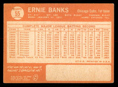 1964 Topps Baseball #055 Ernie Banks Cubs EX 556663