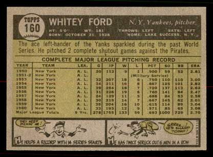 1961 Topps Baseball #160 Whitey Ford Yankees EX-MT 556672
