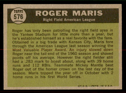 1961 Topps Baseball #576 Roger Maris A.S. Yankees NR-MT 556675