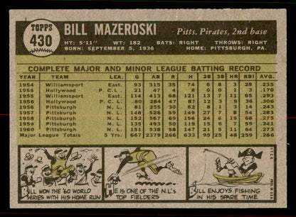 1961 Topps Baseball #430 Bill Mazeroski Pirates NR-MT 556676