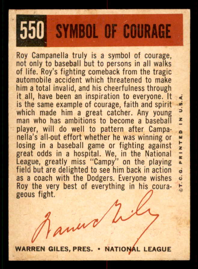 1959 Topps Baseball #550 Roy Campanella Dodgers EX+/EX-MT 556683