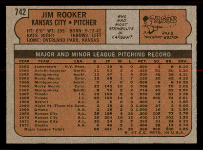 1972 Topps Baseball #742 Jim Rooker Royals NR-MT 556712