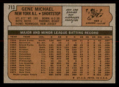 1972 Topps Baseball #713 Gene Michael Yankees NR-MT 556720