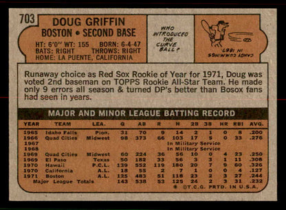 1972 Topps Baseball #703 Doug Griffin Red Sox NR-MT 556722