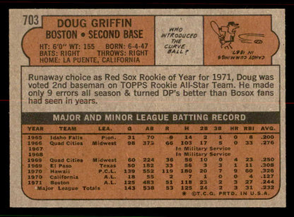 1972 Topps Baseball #703 Doug Griffin Red Sox NR-MT 556723