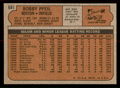 1972 Topps Baseball #681 Bobby Pfeil Red Sox NR-MT 556728