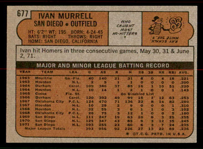 1972 Topps Baseball #677 Ivan Murrell Padres NR-MT 556731