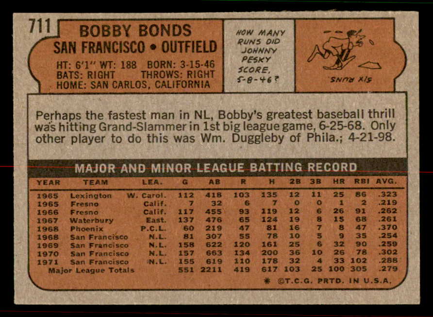 1972 Topps Baseball #711 Bobby Bonds Giants EX-MT 556756