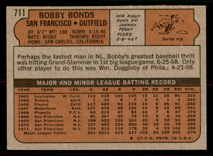 1972 Topps Baseball #711 Bobby Bonds Giants EX-MT 556756