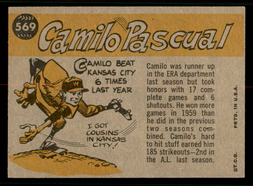 1960 Topps Baseball #569 Camilo Pascual A.S. Senators EX-MT 556786