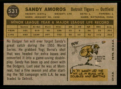 1960 Topps Baseball #531 Sandy Amoros Tigers EX-MT 556787