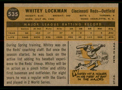 1960 Topps Baseball #535 Whitey Lockman Reds EX-MT 556789